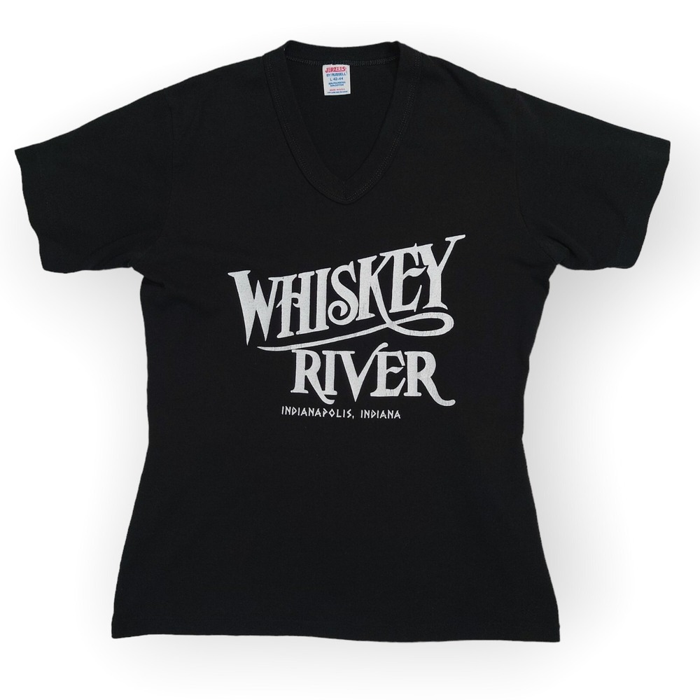 80s Whiskey River Bar T-Shirt Womens L V-Neck Indianapolis Indiana Single Stitch